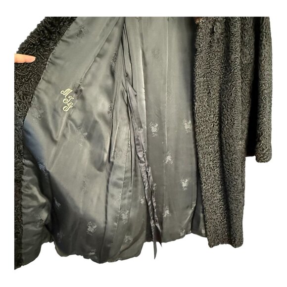 Women’s Black Persian Lamb Coat w Brown Mink Collar Flemington Furs Medium - Picture 7 of 12